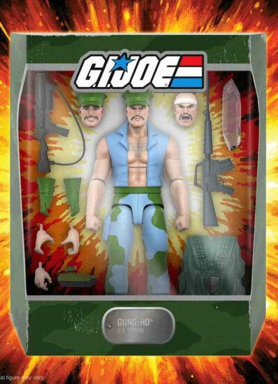 G.I. Joe Gung-Ho Ultimates Action Figure Super7. multiple interchangeableheads & hands, weapons, his backpack, a crystal, and toy tank.